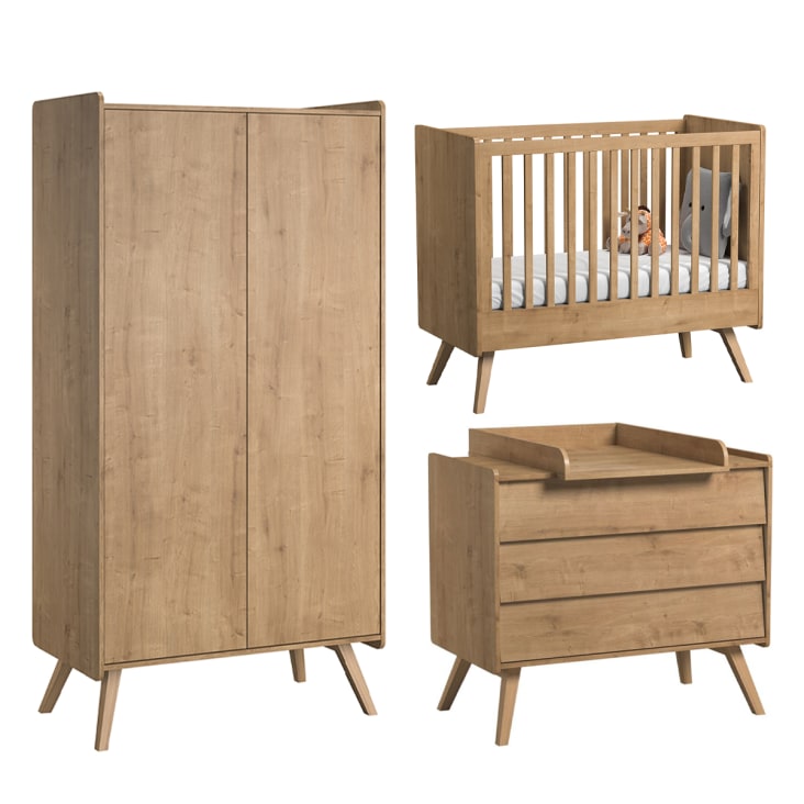 Chambre bébé : Trio - lit bébé 60x120 commode armoire naturel-TRIO - VINTAGE