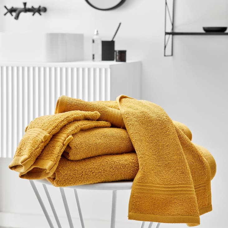 Serviette de bain uni en coton jaune 50x90-Mevak baño cropped-3