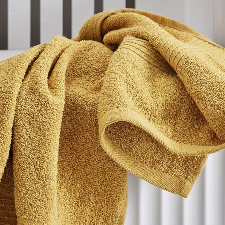 Serviette de bain uni en coton jaune 50x90-Mevak baño cropped-4