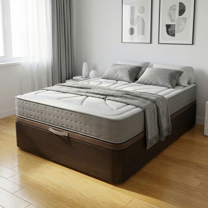 Somnia Descanso - Colchón Viscoelástico Sena Reversible (Cara Invierno- Verano) Firmeza-Dureza Media-Alta, Grosor 25cm, Antiácaros, Antibacerias E Hipoalergénico, 135x180