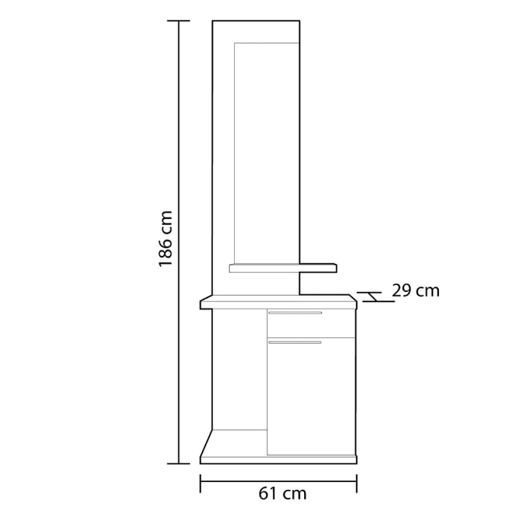 Mueble entrada recibidor con espejo redondo de pared de 80cm TULY. Mueble  colgante con cajón y 3 colgadores.