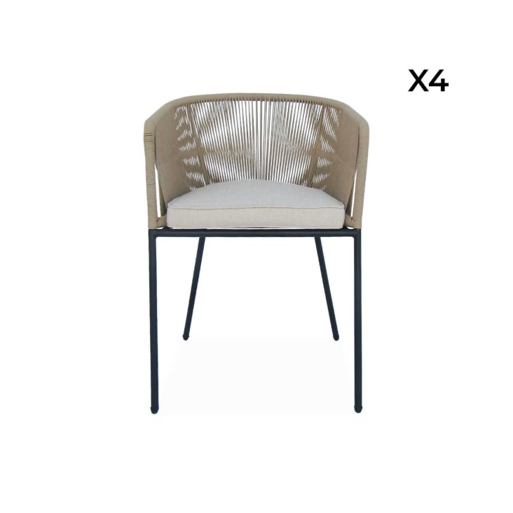 4 fauteuils de jardin, corde beige, coussin beige-Santos cropped-4