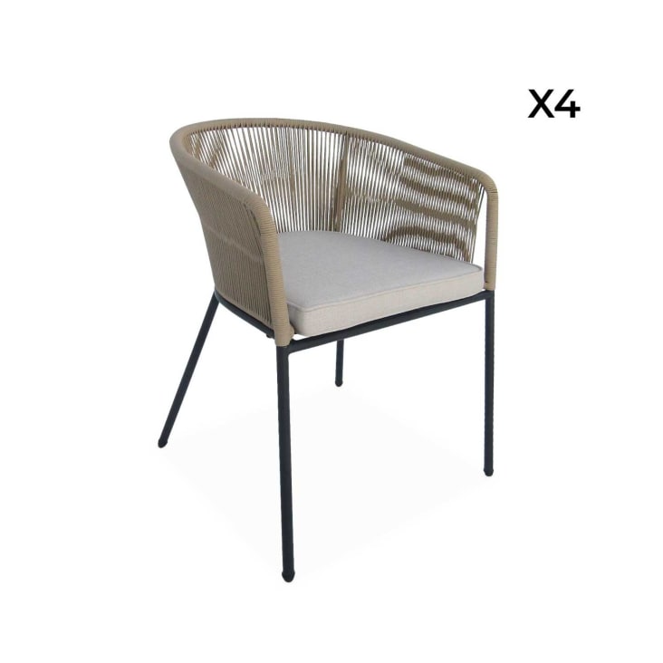 4 fauteuils de jardin, corde beige, coussin beige-Santos cropped-5