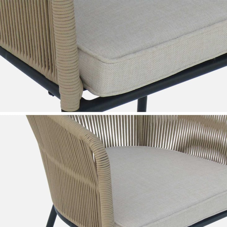 4 fauteuils de jardin, corde beige, coussin beige-Santos cropped-6