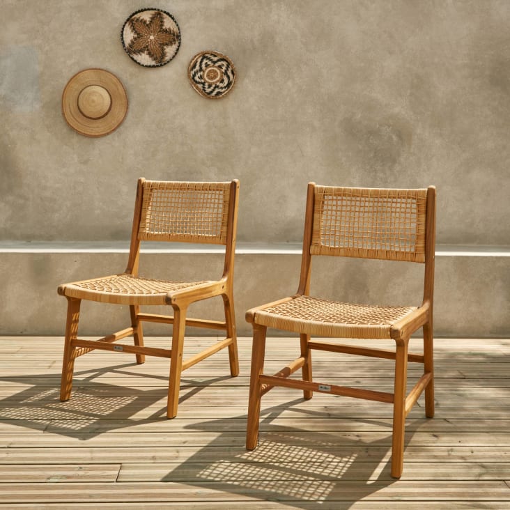 Lot de 2 chaises style fauteuil en teck - dossier arrondi - Made in Meubles