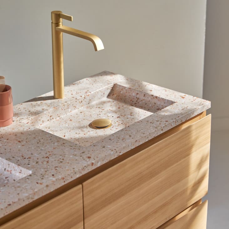 Mueble de baño estante de lavabo rosa de 120 cm con columna y cómoda.