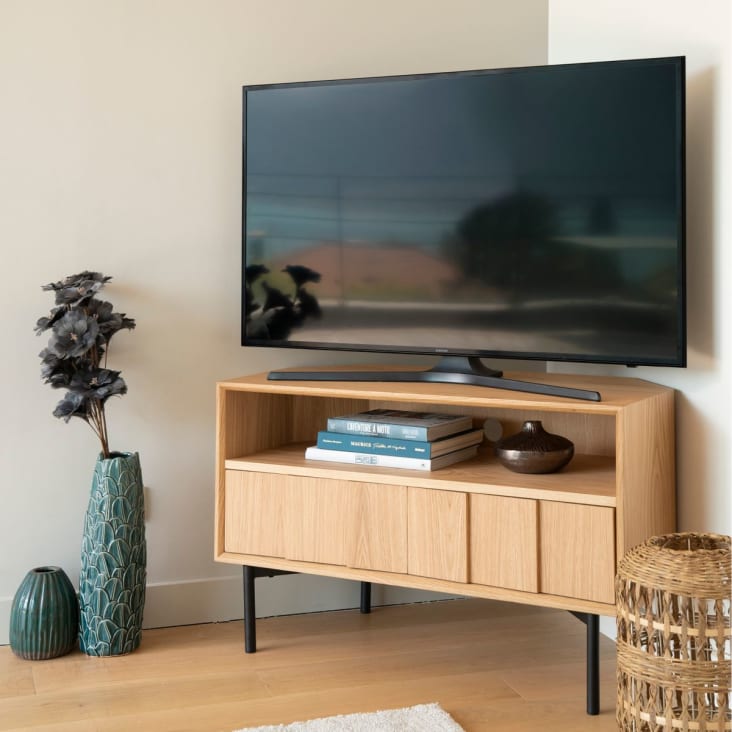 Meuble TV d'angle 100cm chêne naturel Hyma