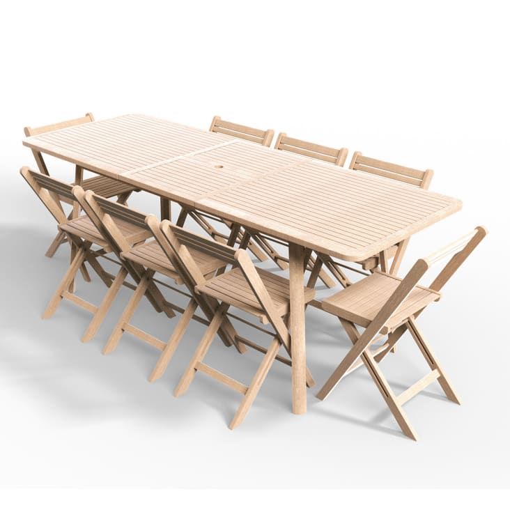 Ensemble table de jardin extensible 6/8 personnes + 8 chaises pliantes-Sydney