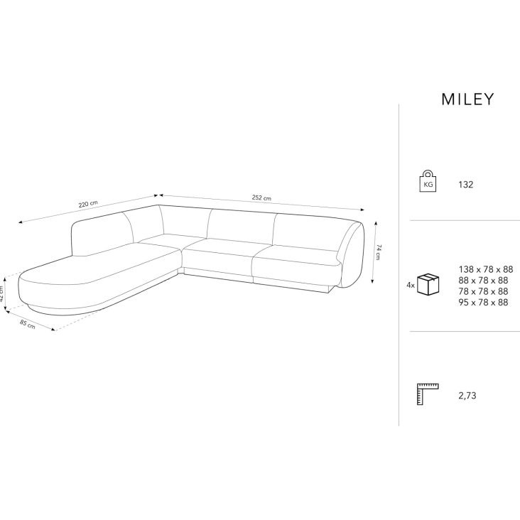 Canapé d'angle gauche 6 places en tissu velours gris-Miley cropped-5