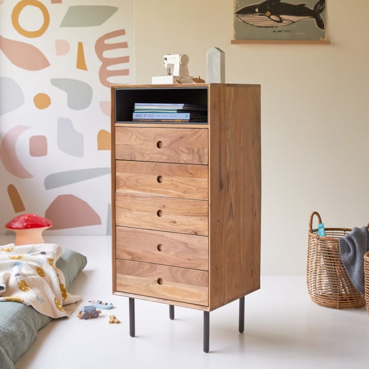 Cassettiera Bambini BAÏTA PABLO02 In Legno, 3 Cassetti Cannage, L80cm - Design Neutro - Foto 6