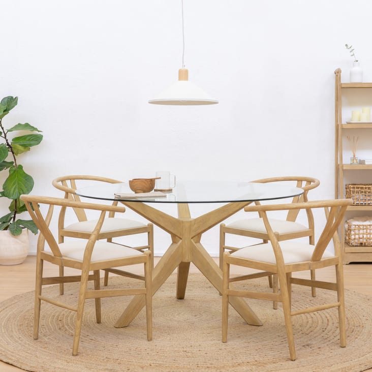 Tripod Mesa comedor redonda cristal y madera - Muebles comedor