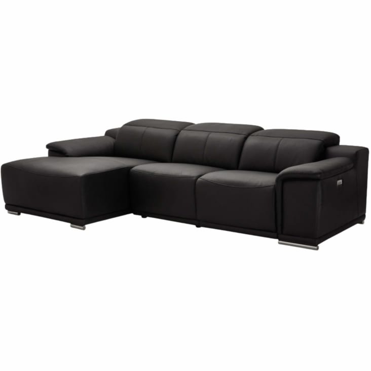 Canapé d'angle 3 places en cuir noir-ALEXA