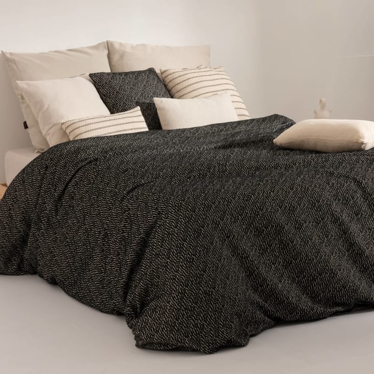 Funda nordica de algodon y poliester suavizado negro 135 220x220 cm Benisa Maisons du Monde