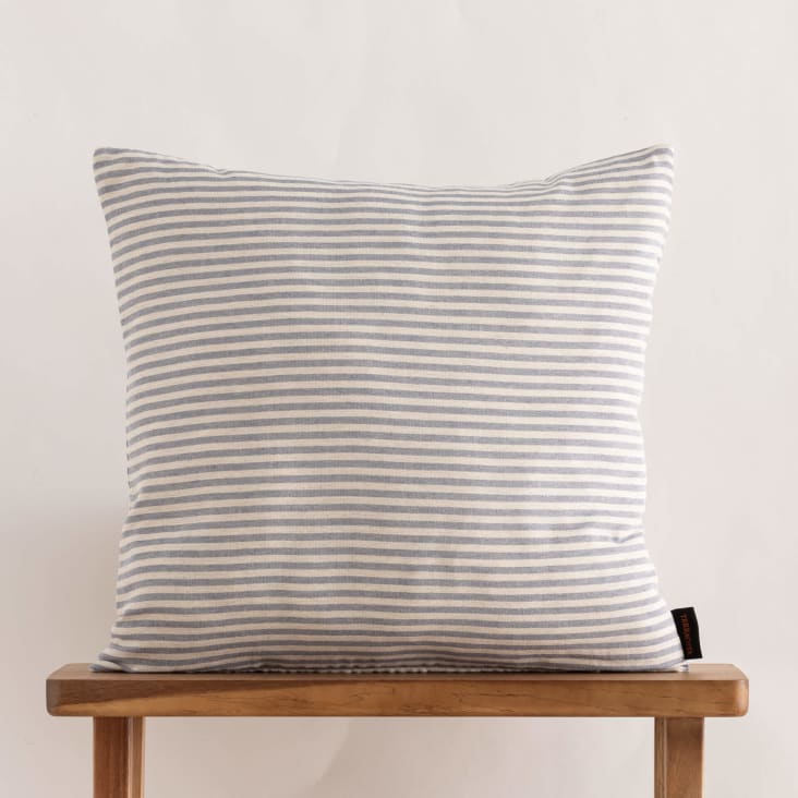 Funda de cojín de lino, algodón y poliéster azul 50x50 cm JÁVEA MEDIANA