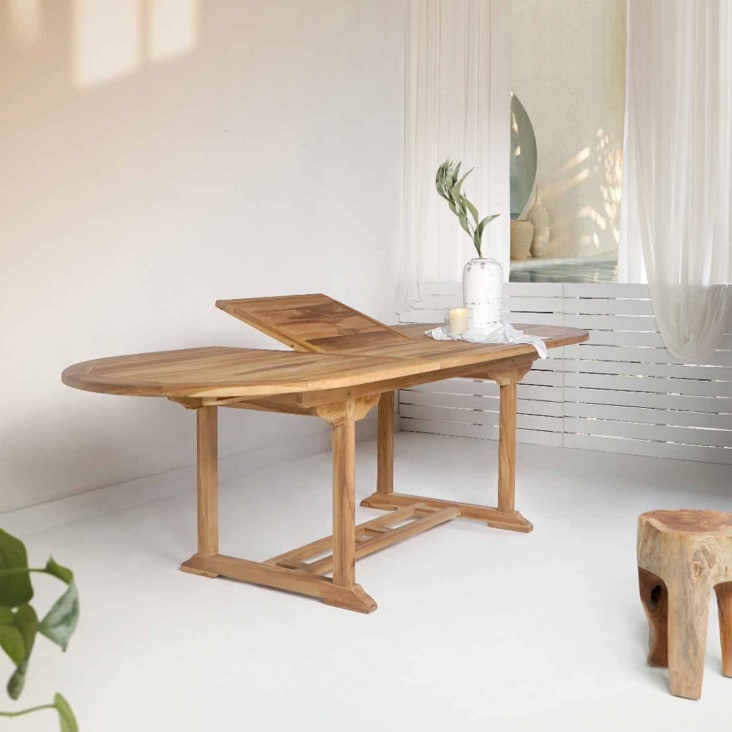 Table à manger de jardin extensible en teck 180-240x90cm bois clair-Salamanca cropped-4