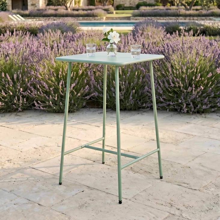 Table De Jardin Carrée Palavas En Métal - 70x70x72 Cm, Vert Cactus, Résistante Aux Intempéries - Pour Terrasse Ou Jardin - 12