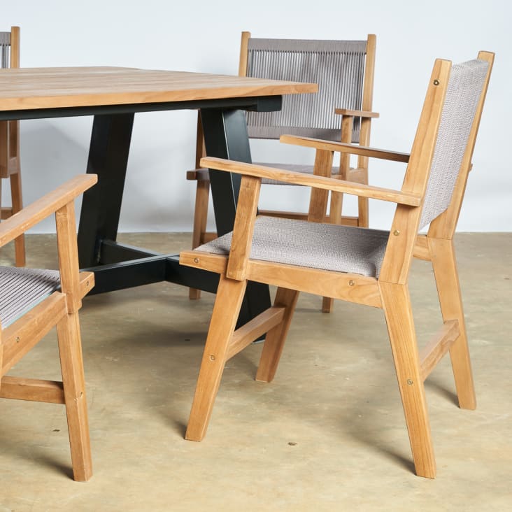 Mesa de aluminio y 6 sillas para jardín Verona de cuerda naútica gris