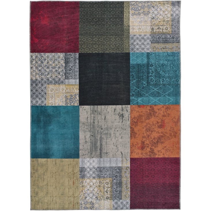 Grand Tapis Patchwork Multicolore Lavable 120x170 Cm - Antidérapant Et Doux