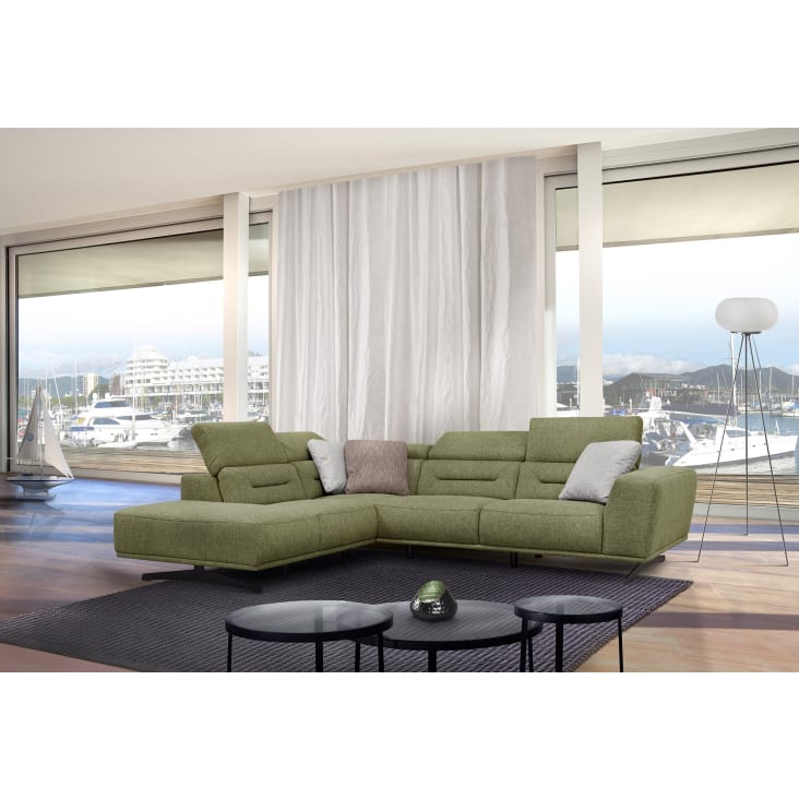 Canapé d'angle gauche 5 places tissu vert-Lucano cropped-2