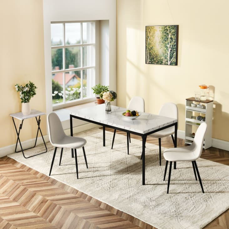 Tavolo Da Pranzo Set Di Sedie In Ecopelle Bianche Con Struttura