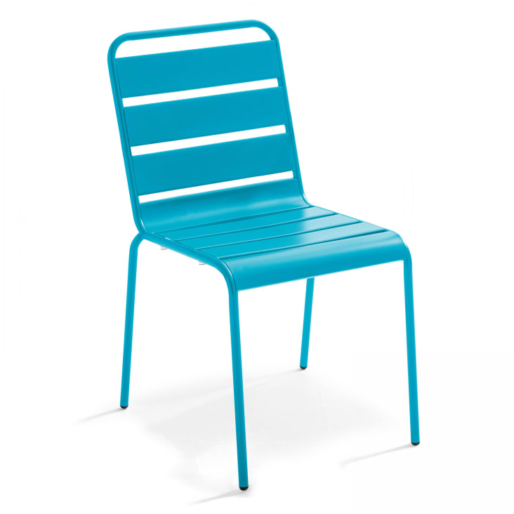 Ensemble table de jardin et 4 chaises en métal bleu-Palavas cropped-4