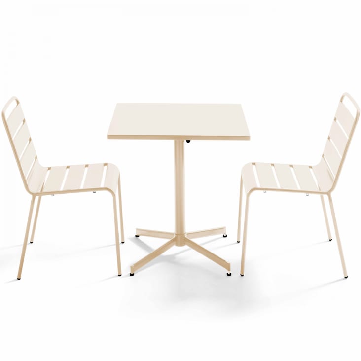 Ensemble table de jardin carrée et 2 chaises métal ivoire-Palavas