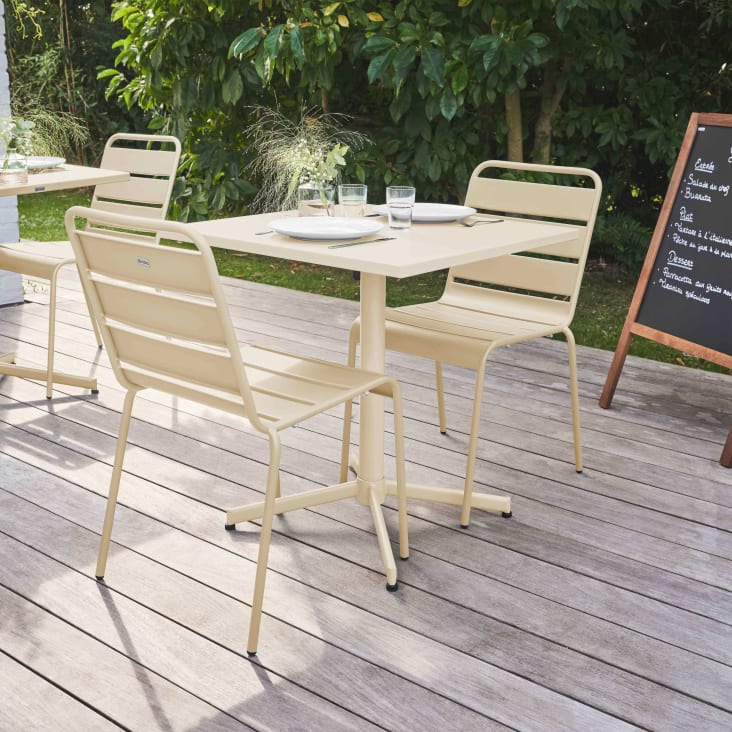 Ensemble table de jardin carrée et 2 chaises métal ivoire-Palavas cropped-3