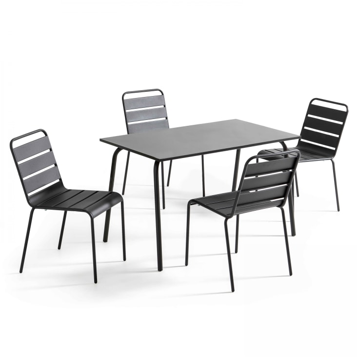 Ensemble table de jardin en métal et 4 chaises anthracite PALAVAS