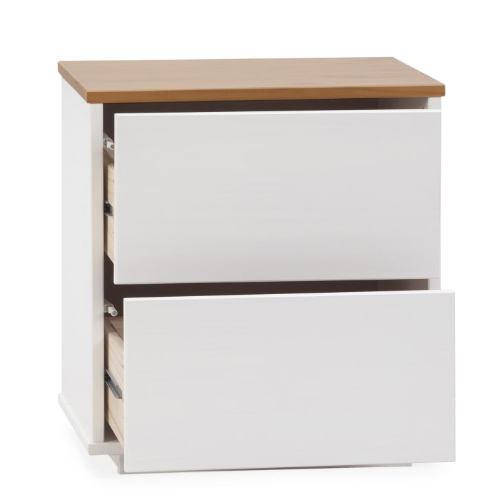 Comodino 2 cassetti bianco/rovere, legno massello BOB