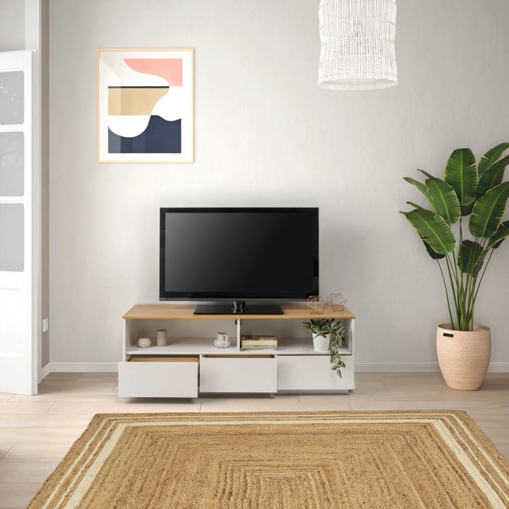 Mueble tv de madera con dos cajones