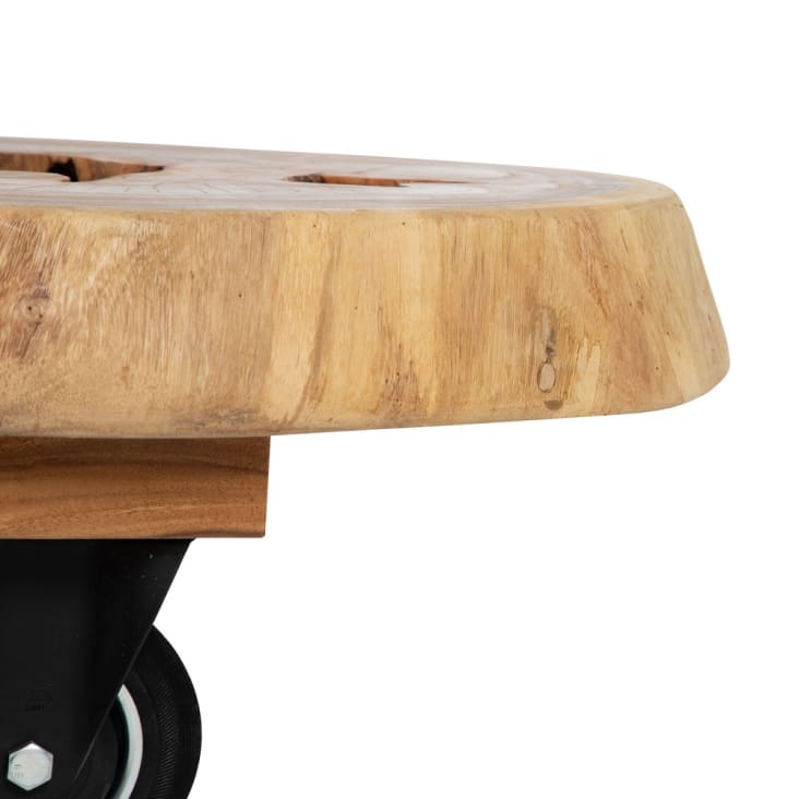 Mesa de centro rodaja de tronco de madera de teca y patas de hierro