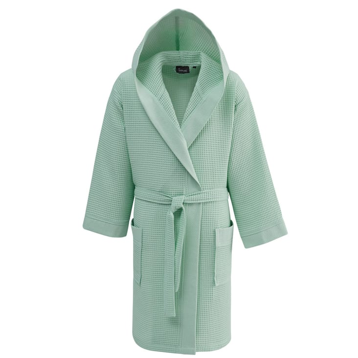 Peignoir mi long nid d abeille a capuche Menthe XL
