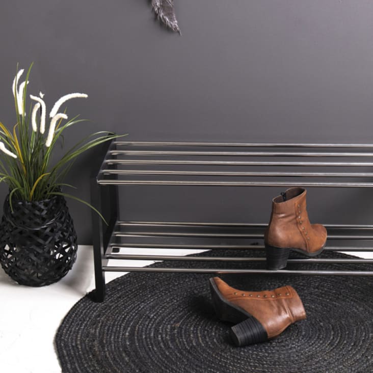 Meuble à chaussures en bois et métal noir-Padova cropped-7