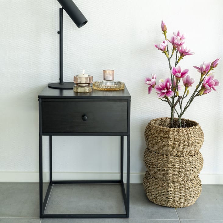 Table de chevet avec tiroir en bois et métal noir-Vita cropped-2
