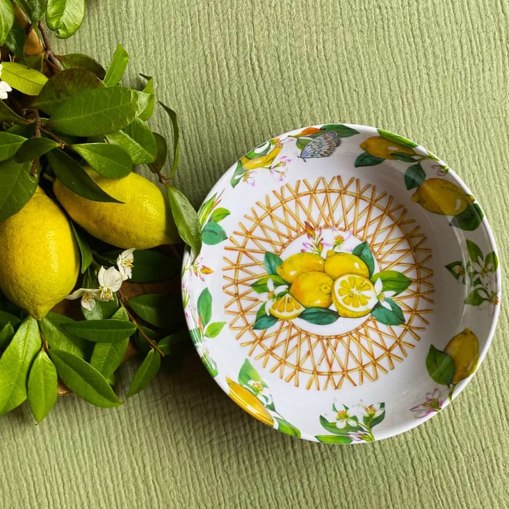 Les Jardins de la Comtesse - Plat de Présentation Rond en Mélamine - Capri  - 35,5 cm - Citrons jaunes - Service de Table de la Vaisselle