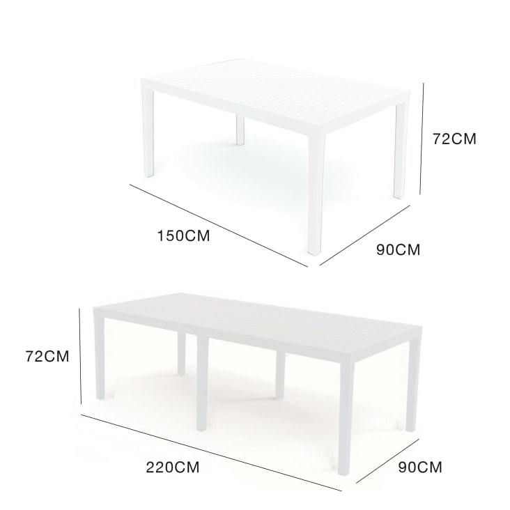 Tavolo rettangolare allungabile da esterno, Made in Italy, colore bianco,  Misure 150 x 72 x 90 cm (allungabile fino a 220 cm)