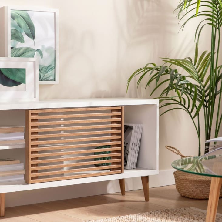Mueble TV blanco y madera estilo escandinavo - Mesas para tv