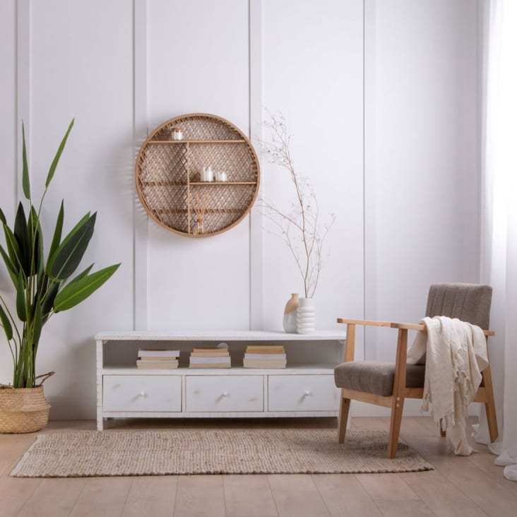 Mueble tv 140 en madera reciclada blanca de estilo natural Evan