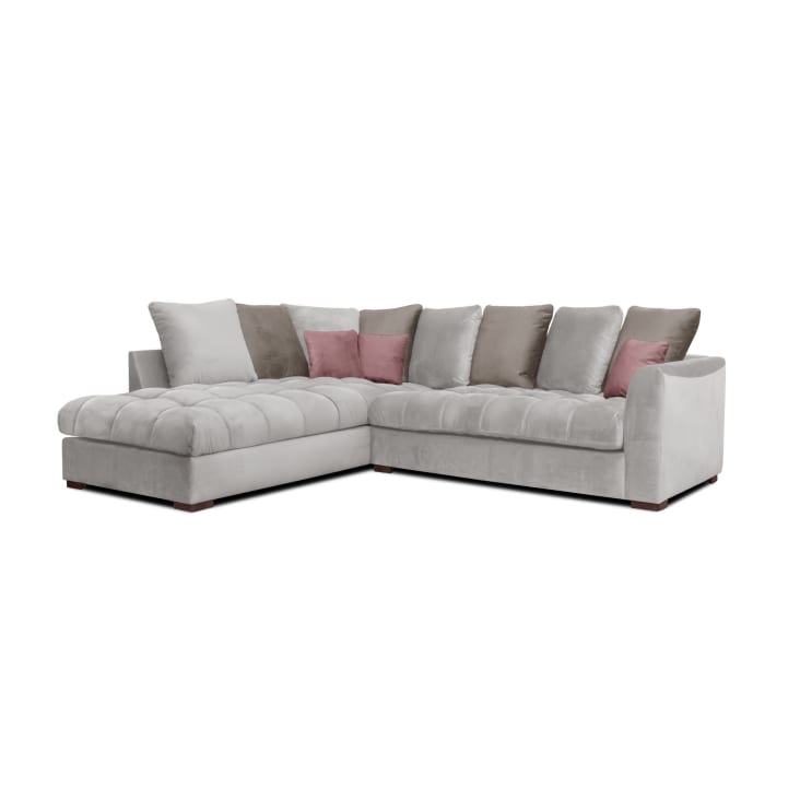 Canapé d'angle gauche 5 places tissu gris clair-Bardi