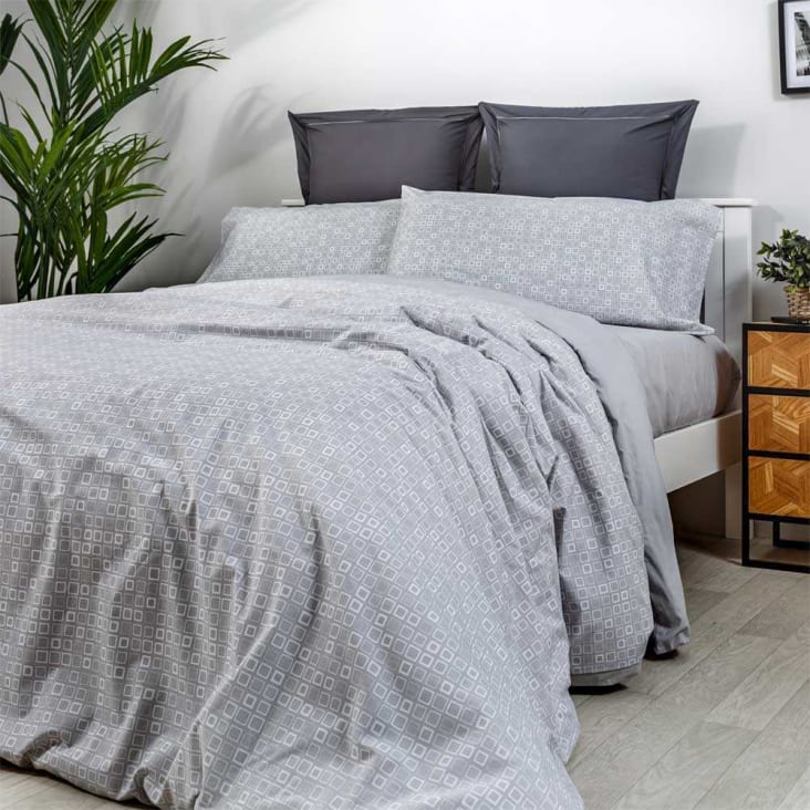 Funda nordica algodon y Poliester Reciclado gris 220x220 Cama de 135 GROS 1 Maisons du Monde