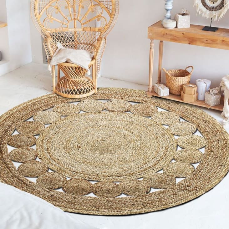 El yute trenzado Artesanal de alfombras alfombra redonda 100 cm de