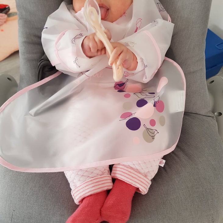 Bavoir tablier bébé 12 mois en EVA rose 37x42 cm BIRDY GIRL