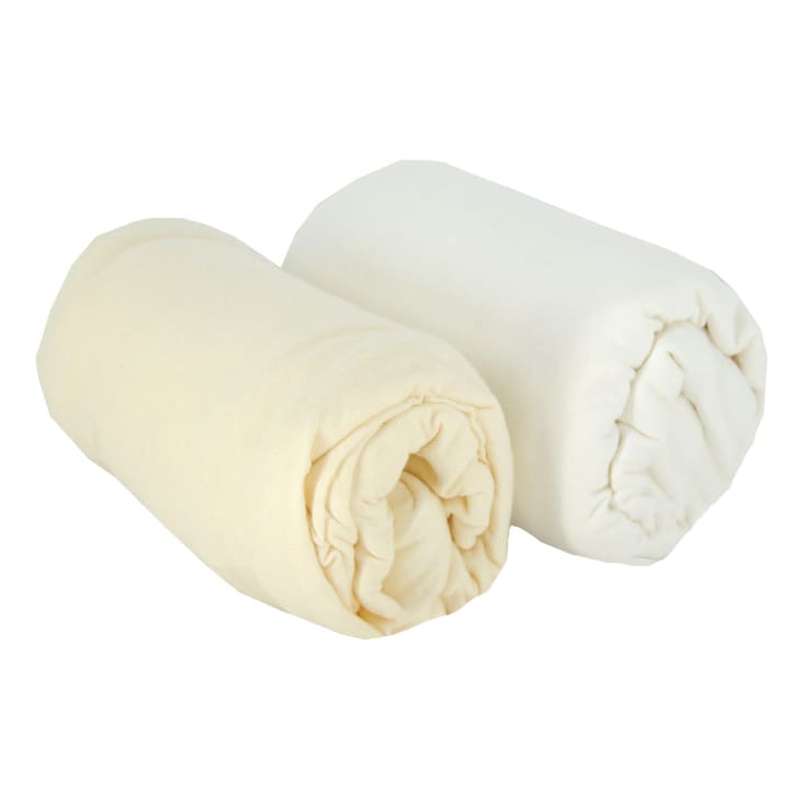 Lot de 2 draps housse Moutarde et blanc (60 x 120 cm)
