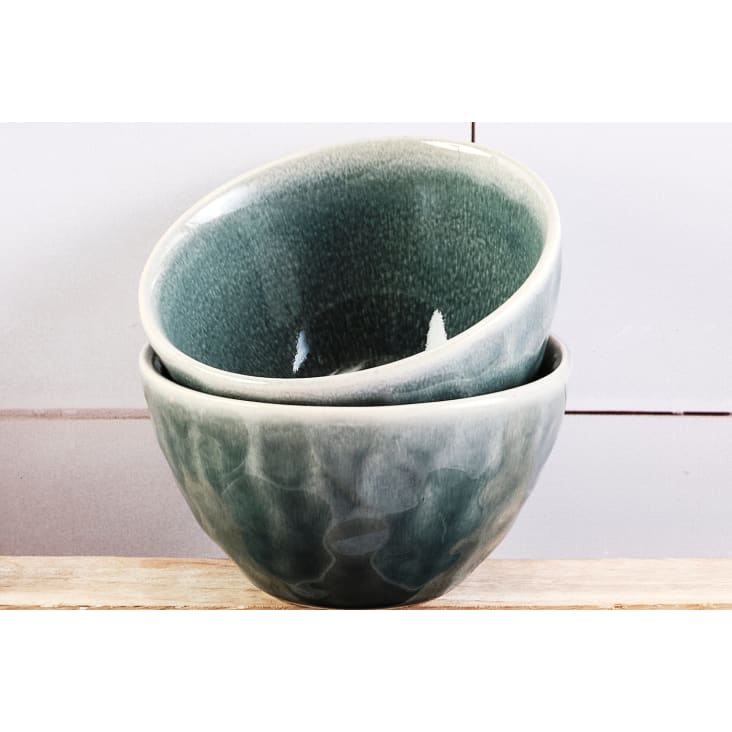 Bol en grès roux D 14,5cm- Gris et bleu navy