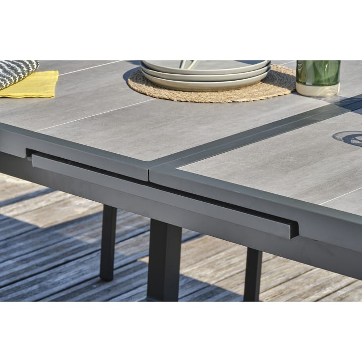 Tavolo da giardino 10 posti in alluminio antracite e piano in ceramica  Olhos