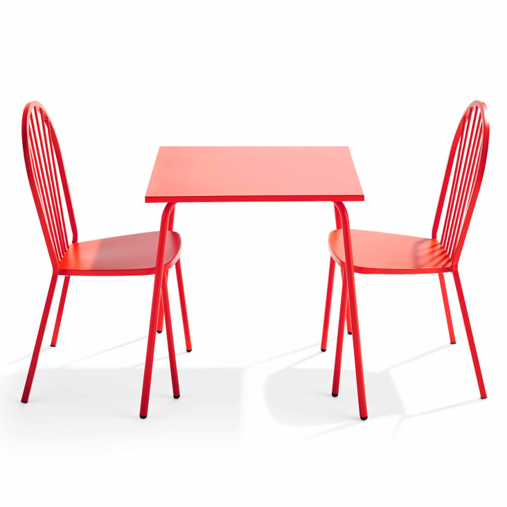 Ensemble table de jardin bistrot et 2 chaises en acier rouge-Palavas
