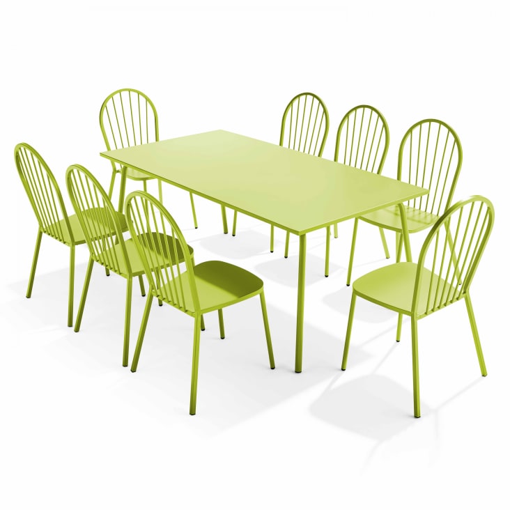Ensemble table de jardin et 8 chaises bistrot en acier vert-Palavas