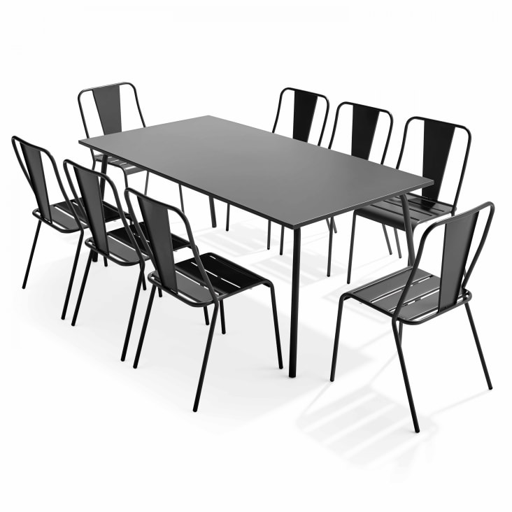 Ensemble table de jardin et 8 chaises bistrot en acier gris-Palavas