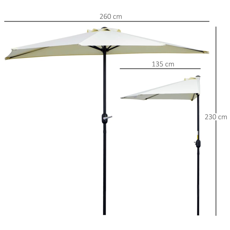 Demi parasol de balcon manivelle acier polyester crème cropped-3