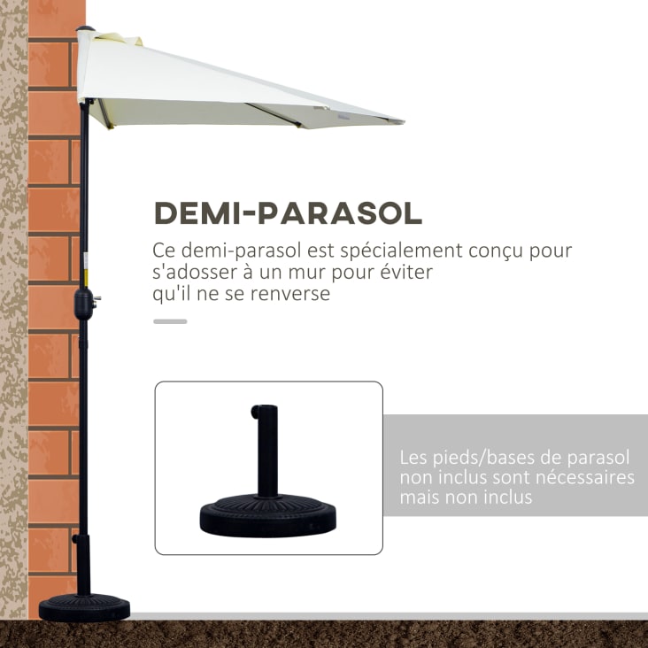 Demi parasol de balcon manivelle acier polyester crème cropped-4